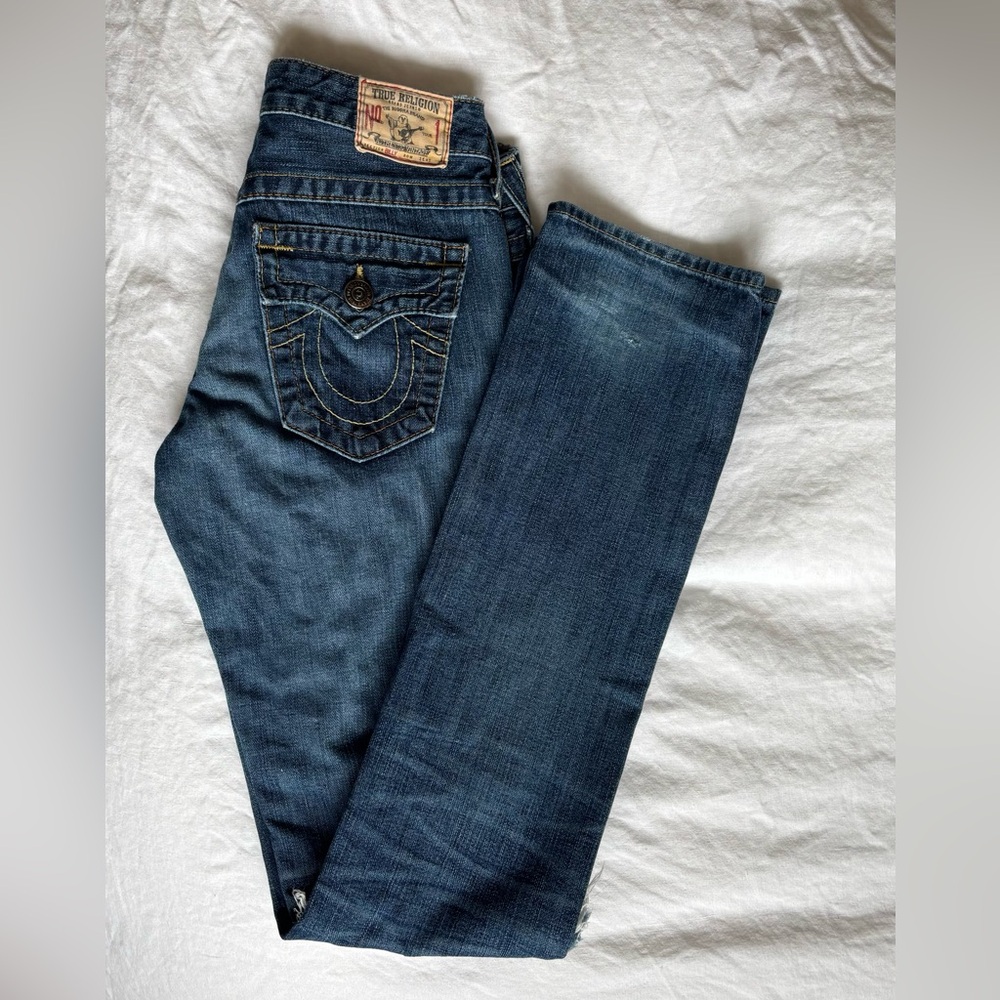 TRUE RELIGION Vintage “Billy” Low Rise Ripped Denim Jeans, Size 26, Good Cond